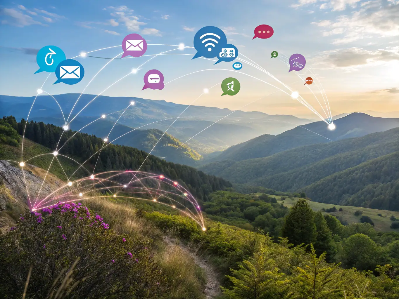 An abstract design representing communication protocols, with interconnected icons symbolizing secure and consistent information exchange among diverse stakeholders.